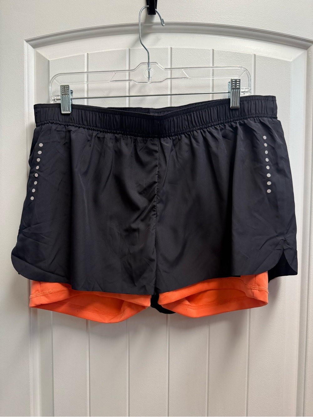 NWT Crivit PRO Black & Orange 2-in-1 Athletic Shorts Large